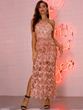 SEXY SUSPENDER FRINGED SEQUINED DRESS