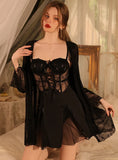 FASHION V-NECK MESH STITCHING PERSPECTIVE NIGHTDRESS