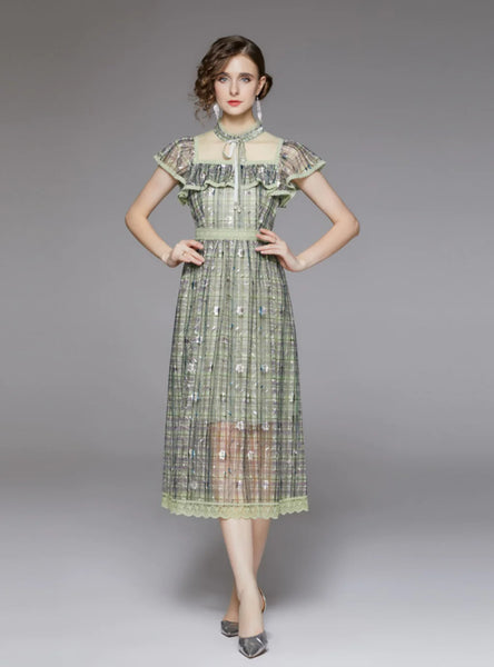 RETRO EMBROIDERED GAUZE LACE DRESS