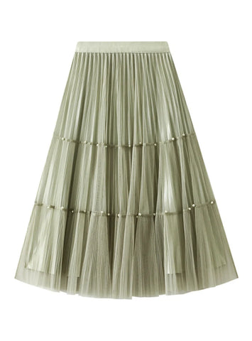 BEADED GAUZE PLEATED SKIRT