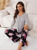 FASHION FLOWER PRINTED LONG-SLEEVED TROUSERS PAJAMAS SET