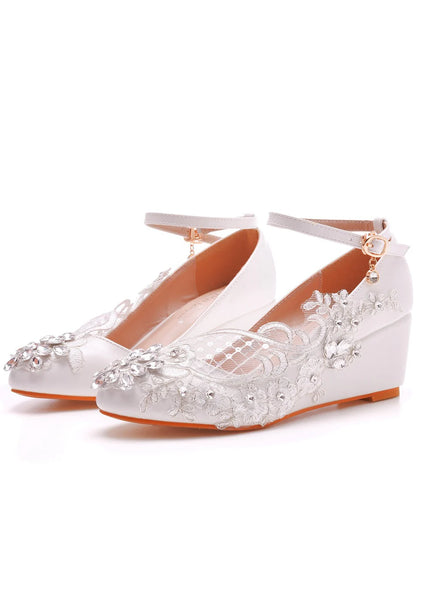 LOW WEDGE HEEL SLIM HIGH HEELS WEDDING SHOES