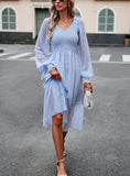 AUTUMN AND WINTER LONG SLEEVE V-NECK DRESS