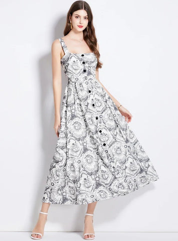 RETRO INK SUSPENDER BREASTED DRESS