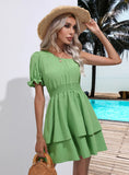 OBLIQUE SHOULDER BUBBLE SLEEVE DRESS