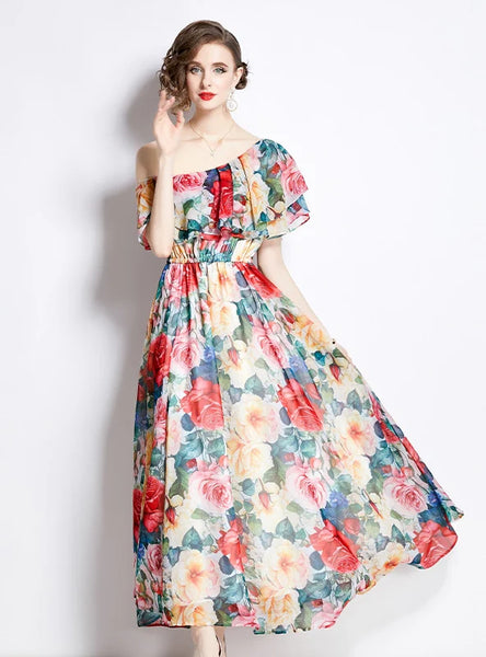 CHIFFON ONE SHOULDER BEACH SEASIDE DRESS