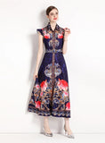 PRINTED HOLIDAY SLIM LONG DRESS