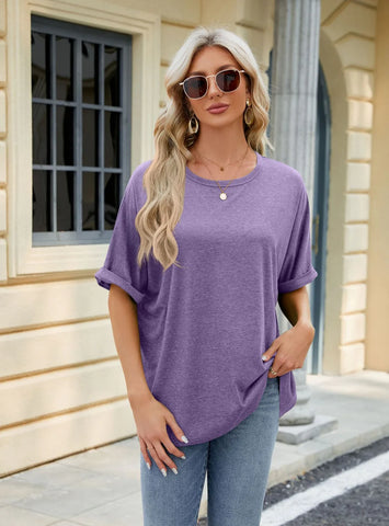 ROUND NECK LOOSE SHORT SLEEVE T-SHIRT TOP