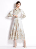 PRINTED LONG SLEEVE HIGH WAIST SLIM DRESS