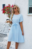 SOLID COLOR PLEATED LOOSE SHORT SLEEVE DRESS