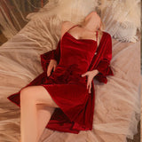 SEXY OPEN-BACK LACE SUSPENDER NIGHTDRESS VELVET SUIT