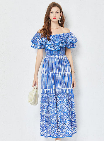 EMBROIDERED HOLLOW FLOUNCE DRESS