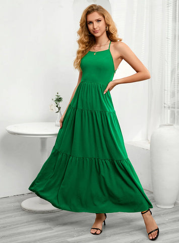 SOLID COLOR SUSPENDER DRESS