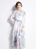 LONG-SLEEVED COLORFUL CAKE FLOWERS DRESS