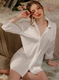 FASHION SHIRT STYLE LAPEL BACKLESS BOW NIGHTDRESS