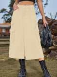 ELASTIC WAIST DENIM CASUAL LONG SKIRT