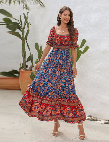 BOHEMIAN BEACH PRINT HOLIDAY LONG DRESS