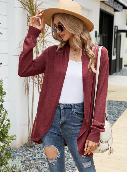 STYLISH LOOSE KNIT CARDIGAN SOLID COLOR LONG SLEEVES SWEATER