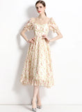 BUBBLE SLEEVE FLORAL CHIFFON DRESS