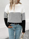 FASHION LONG SLEEVE STRIPED CONTRAST SWEATER