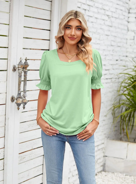 SQUARE NECK SHORT SLEEVE LOOSE T-SHIRT