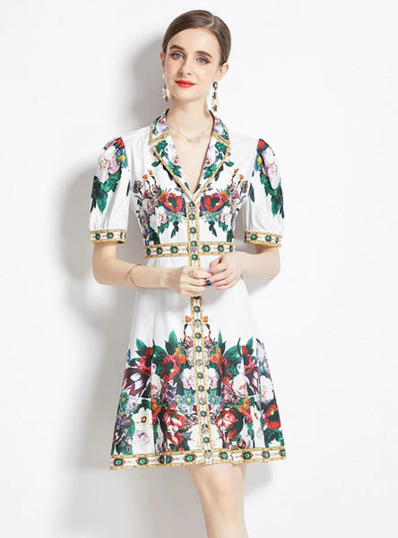 RETRO PRINTED SHORT-SLEEVED SHIRT DRESS