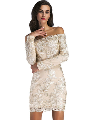 SEXY OFF THE SHOULDER LONG-SLEEVED MINI SLIM DRESS
