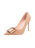 FINE-HEELED SUEDE METAL SQUARE BUCKLE SHOES
