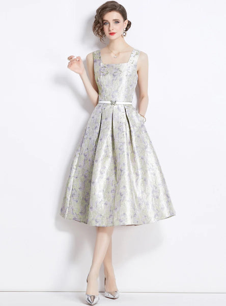 RETRO JACQUARD SLEEVELESS SLIM DRESS