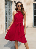 SOLID COLOR HALTER SLEEVELESS DRESS