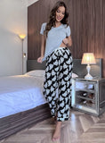 FASHION SHORT-SLEEVED PRINT TROUSERS PAJAMAS SUIT