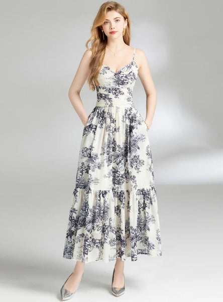 SLIM SLEEVELESS PRINT MEDIUM-LONG DRESS