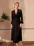 FASHION SATIN LACE LONG SLEEVE ONE PIECE ROBE NATHROBE