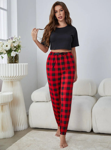 FASHION SHORT-SLEEVED PLAID HOME SUIT