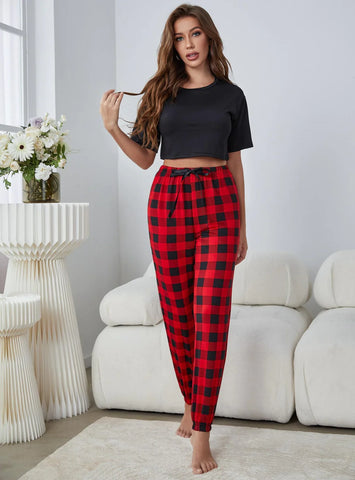 FASHION SHORT-SLEEVED PLAID HOME SUIT