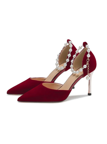 POINTED STILETTO HEELS PEARLS WEDDING SHOES