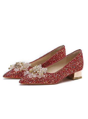 SEQUIN THICK HEEL WEDDING SHOES