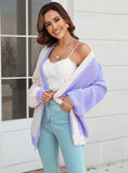 Loose Stitching Color Matching Sweater Coat