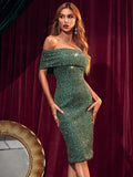 SEXY RETRO BACKLESS GREEN SEQUINED DRESS