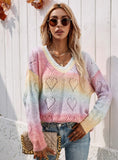 STYLISH RAINBOW V-NECK PULLOVER WOMEN'S SWEATER