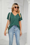SOLID COLOR SHORT SLEEVE BUTTON V-NECK T-SHIRT