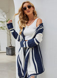 FASHION STRIPED CONTRAST HOODED IRREGULAR LONG SLEEVE SWEATER COAT