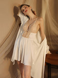FASHION SATIN LACE SUSPENDER NIGHTGOWN SUIT