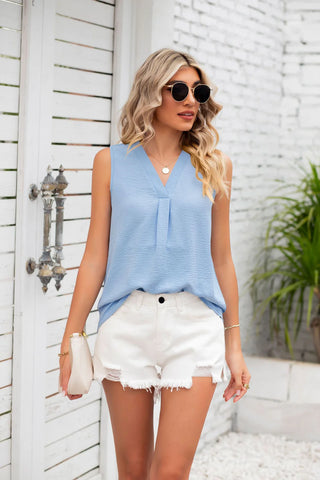 SOLID COLOR V-NECK LOOSE CHIFFON SLEEVELESS VEST