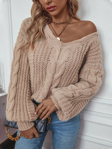 Solid Color Retro Loose Lantern Sleeve Kink Sweater