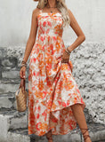 OPEN-BACK V-NECK SLING FLORAL DRESS
