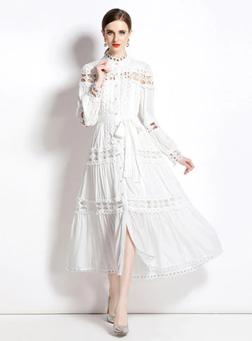 LAPEL LONG-SLEEVED LONG DRESS