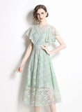 LACE SHORT SLEEVE SLIM WAIST DRESS