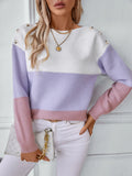 Contrast Color Button Casual Loose Sweater