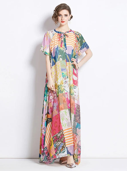 PRINTED BIG SWING SHORT SLEEVE DRESS